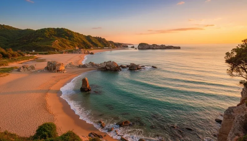 Akcakese plaji genel gorunum gun batimi