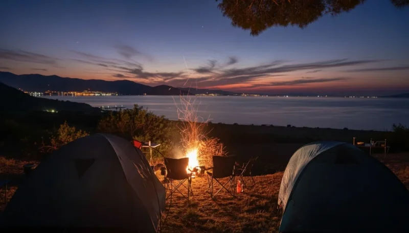 Gurcamlar sahili kamp alani gece