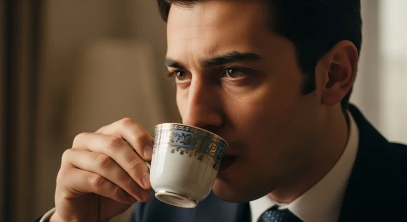 Traditional turkish coffee service with water and delight 1