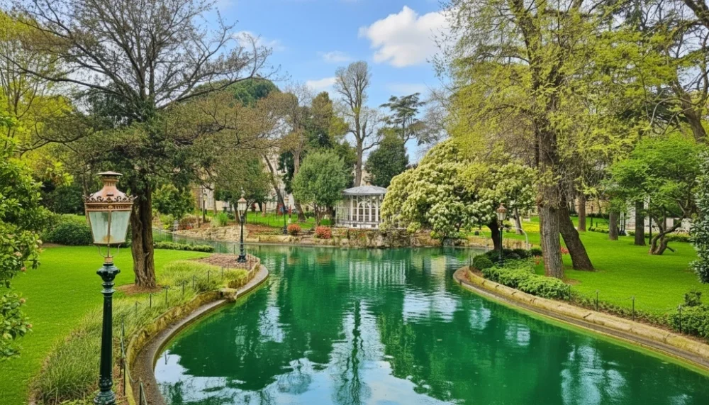 Yildiz palace gardens pond and gazebo view