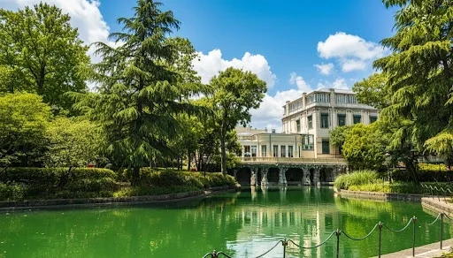 Yildiz palace pavilion by the garden pond