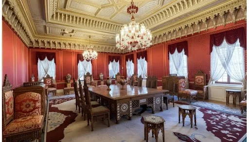 Yildiz palace red hall inlaid wooden table
