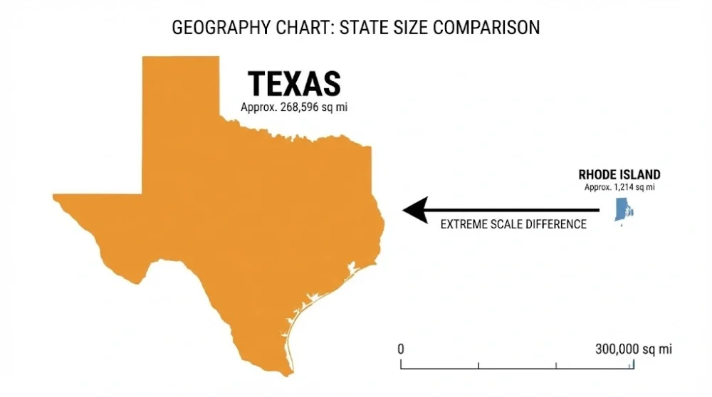 Comparing silhouette of texas and rhode island