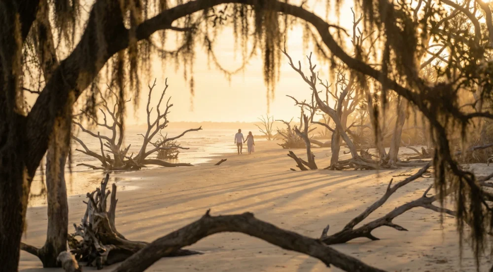 Driftwood beach wedding moments