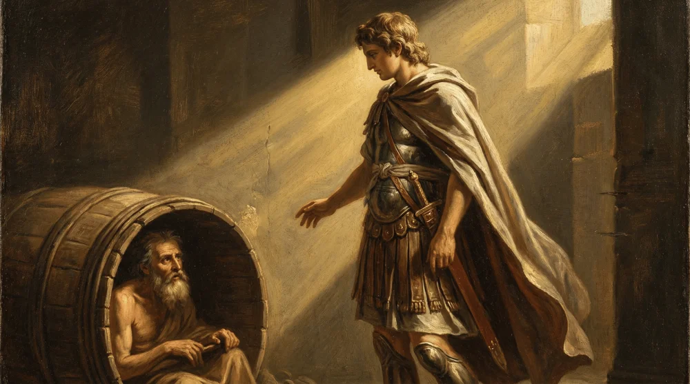 Büyük İskender'in Diyojen'in güneşini kestiği tarihi anın sanatsal tasviri