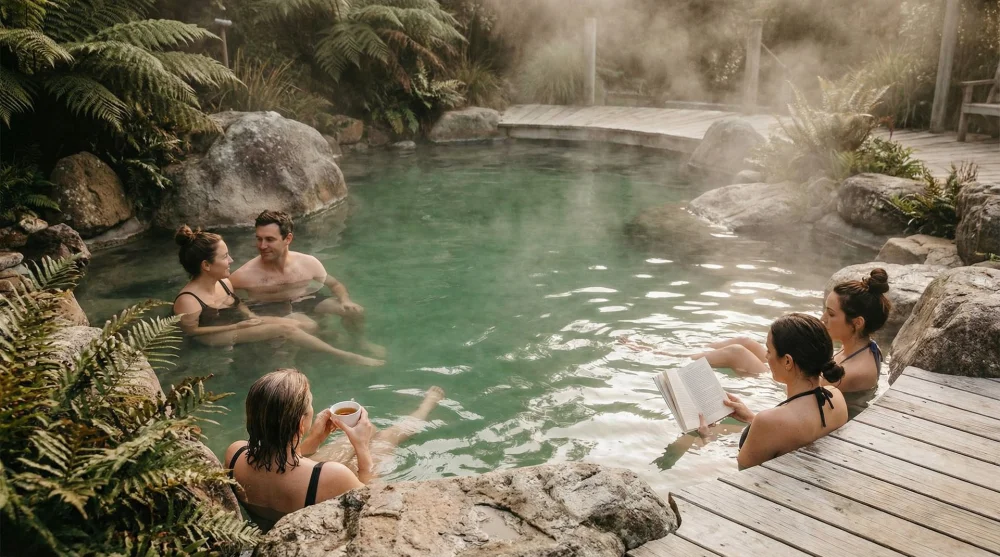 &Ccedil;amur banyosu sonrası girilen sıcak k&uuml;k&uuml;rtl&uuml; termal havuzda dinlenen ziyaret&ccedil;iler