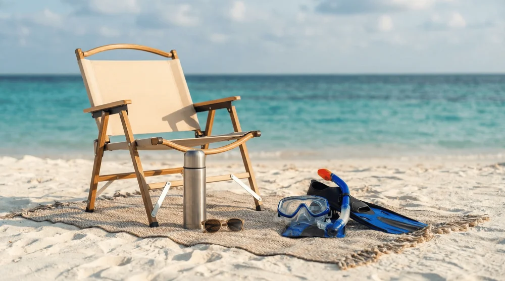 &Ccedil;ark Plajı'na giderken alınması gereken kamp sandalyesi ve deniz malzemeleri