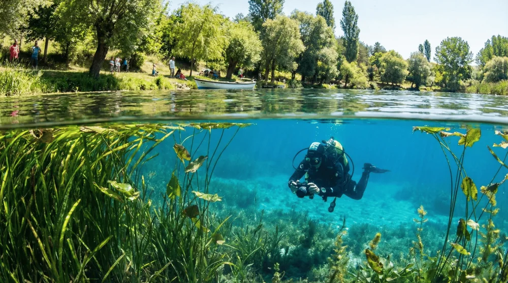 Çifteler ilçesinde Sakarya Nehri'nin doğduğu Sakaryabaşı kaynak suları ve berrak su altı