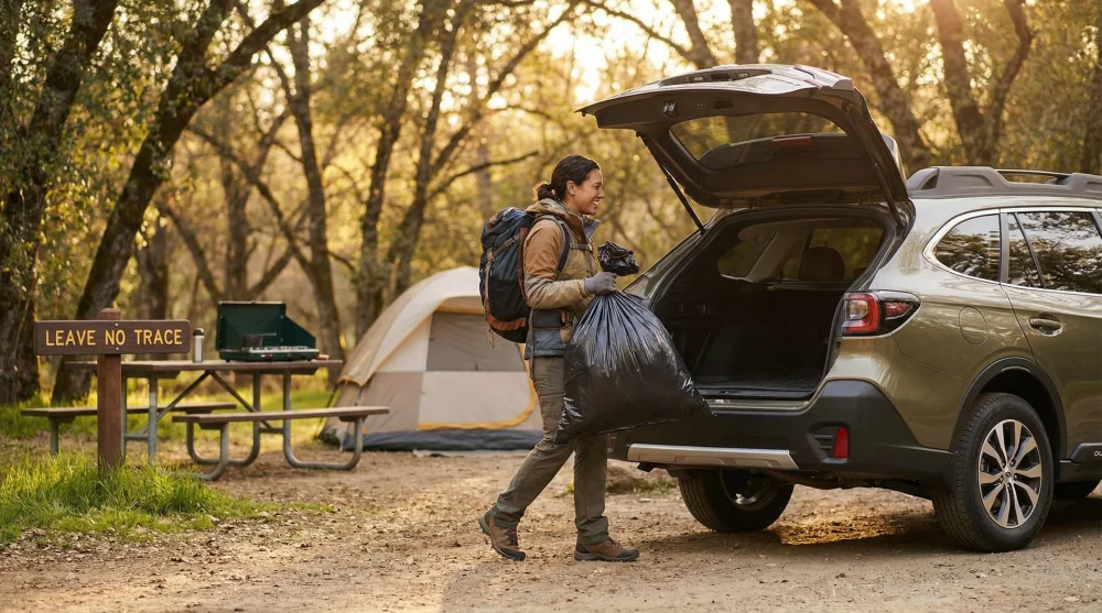 Kamp sonrası &ccedil;&ouml;plerini toplayıp g&ouml;t&uuml;ren &ccedil;evre bilincine sahip doğasever