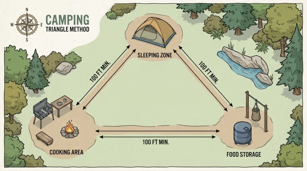 Guvenli kamp yerlesimi ucgen metodu
