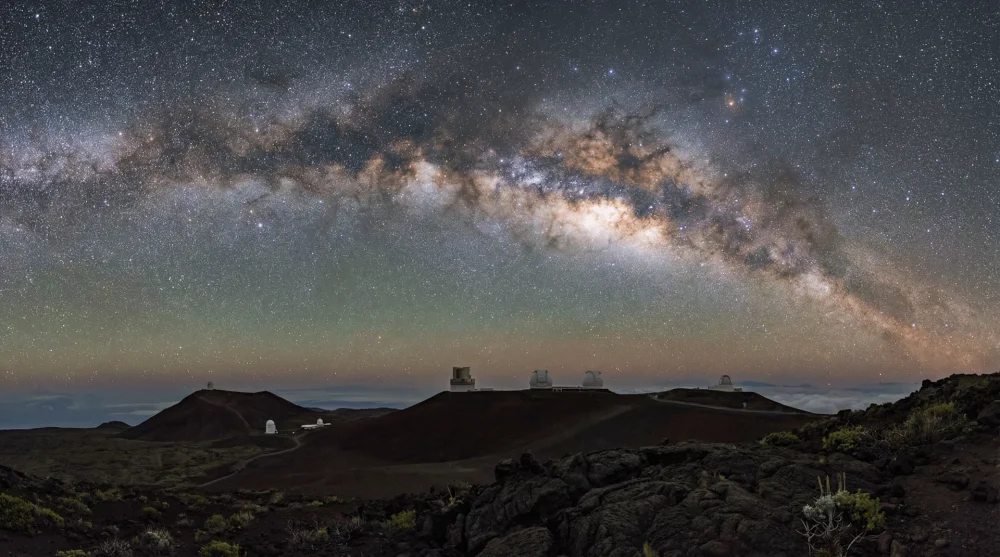 Milky Way galaxy visible in the night sky over Mauna Kea Observatories