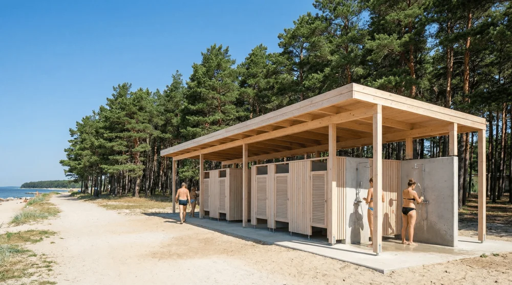 Ölüdeniz plajı duş alma alanları ve soyunma kabinleri