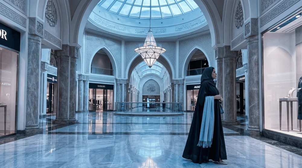 Interior view of a luxury mall in Riyadh showing the need for warm layers indoors