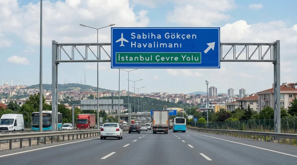 Pendik sınırları içindeki Sabiha Gökçen Havalimanı'na giden otoyol tabelaları