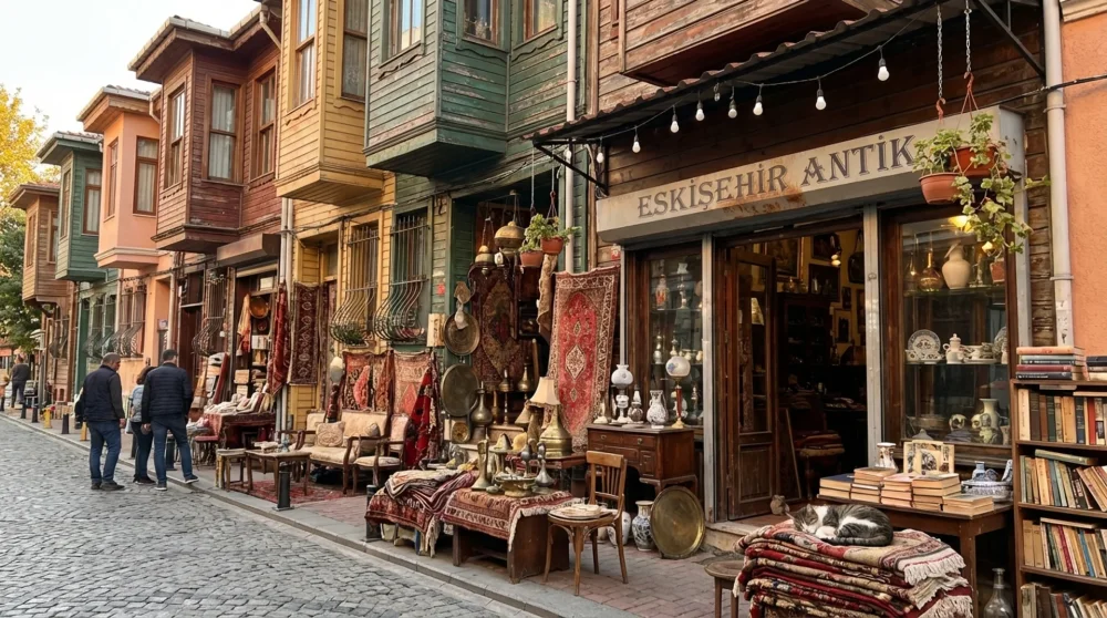 Eski eşyaların sergilendiği Balat Antikacılar Sokağı ve &Ccedil;ıfıt &Ccedil;arşısı vitrinleri