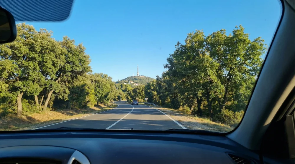 &Ccedil;amlıca Tepesi'ne &ccedil;ıkan ağa&ccedil;lı ve yeşillikler i&ccedil;indeki ara&ccedil; yolu