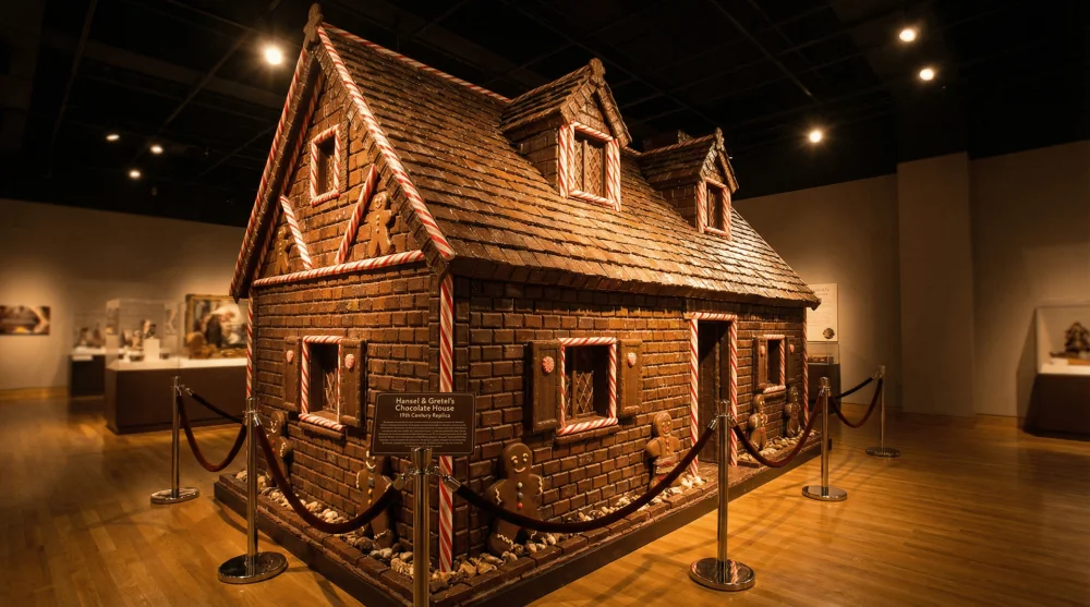 Ana salon bölümünde sergilenen gerçek boyutlu çikolata masal evi