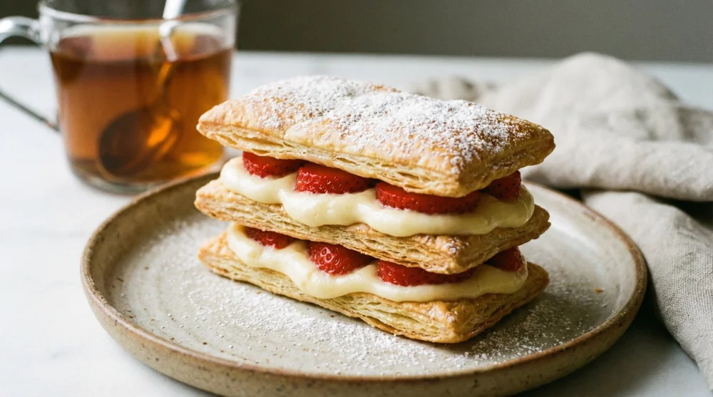 Erg&uuml;n Pastanesi meşhur &ccedil;ilekli milf&ouml;y tatlısı ve &ccedil;ay servisi