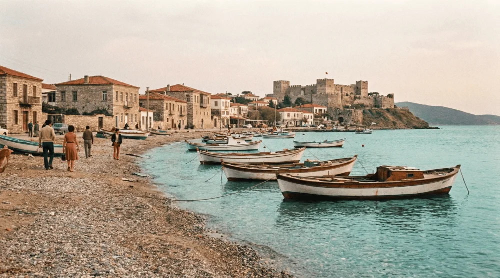 Eski Foça merkezde teknelerin yanındaki Küçükdeniz Halk Plajı