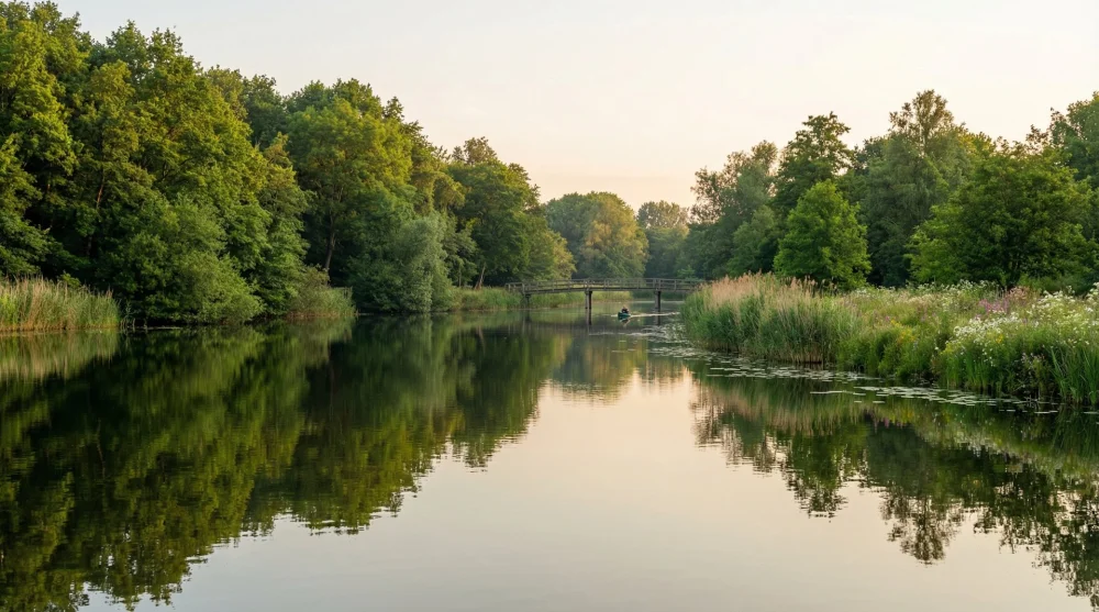 Peaceful view of Gaasperplas lake and park located near the AMC hospital in Amsterdam