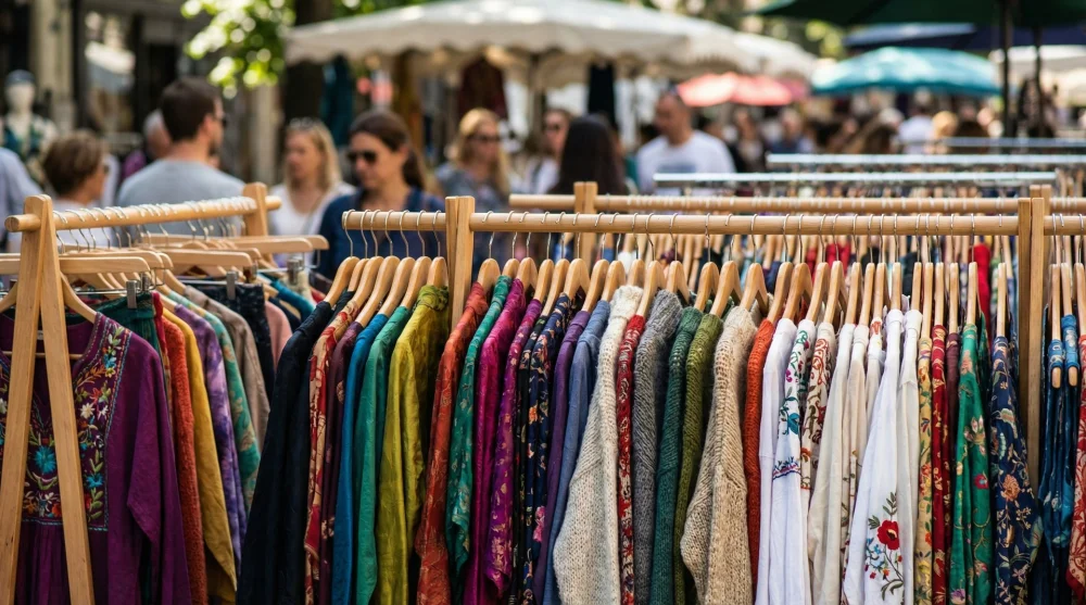 İhraç fazlası marka kıyafetlerin bulunduğu pazar tezgahlarında renkli seçenekler