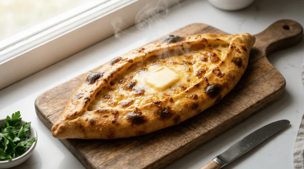 Odun ateşinden yeni çıkmış, üzerinde tereyağı eriyen açık Karadeniz pidesi