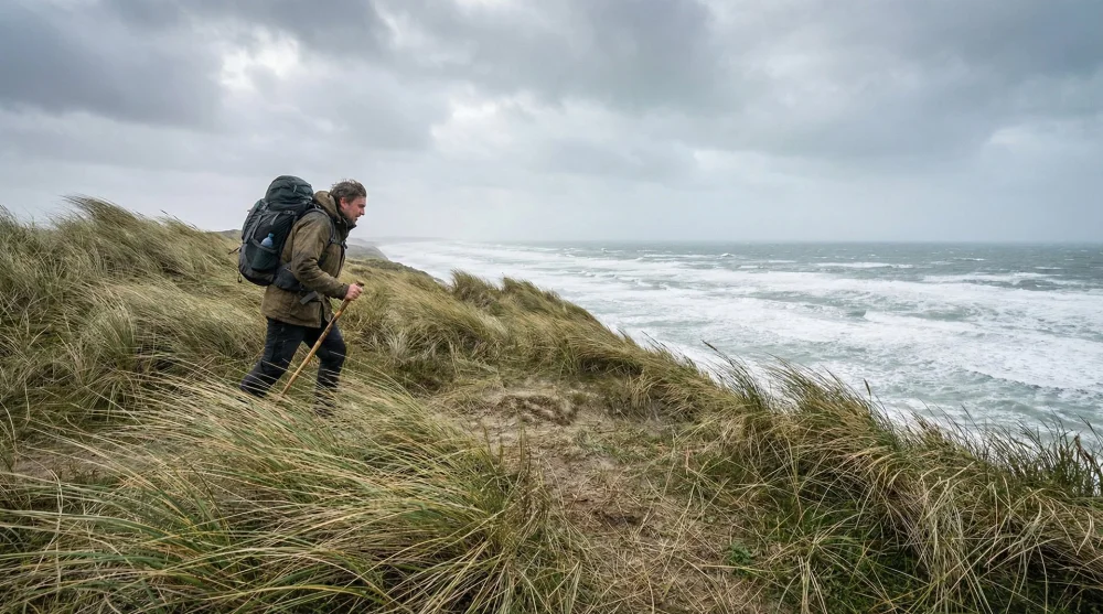 Ağva sahil şeridinde r&uuml;zgarlı havada y&uuml;r&uuml;y&uuml;ş yapan kamp&ccedil;ı