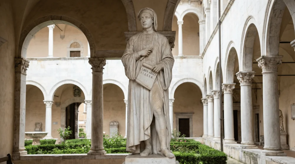 Marble statue of the mathematician Leonardo Fibonacci inside Camposanto Monumentale