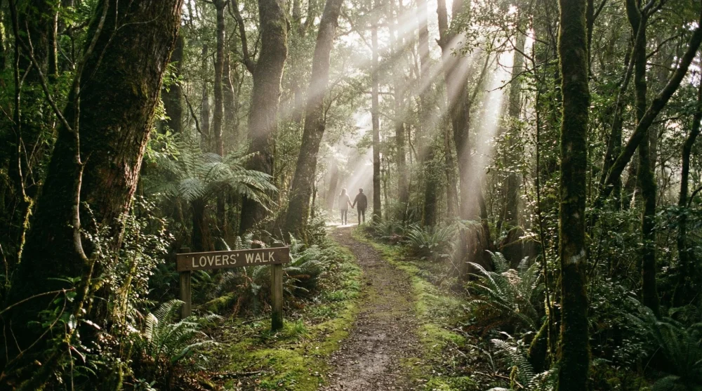 Lovers' Walk hiking trail winding through dense native forest in Auckland Domain