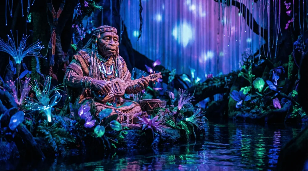 The advanced Shaman of Songs audio-animatronic figure in the Na'vi River Journey boat ride