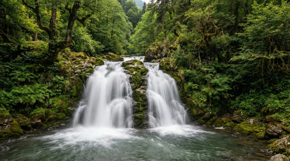 Rize &Ccedil;amlıhemşin'deki g&uuml;r&uuml;l g&uuml;r&uuml;l akan Palovit Şelalesi