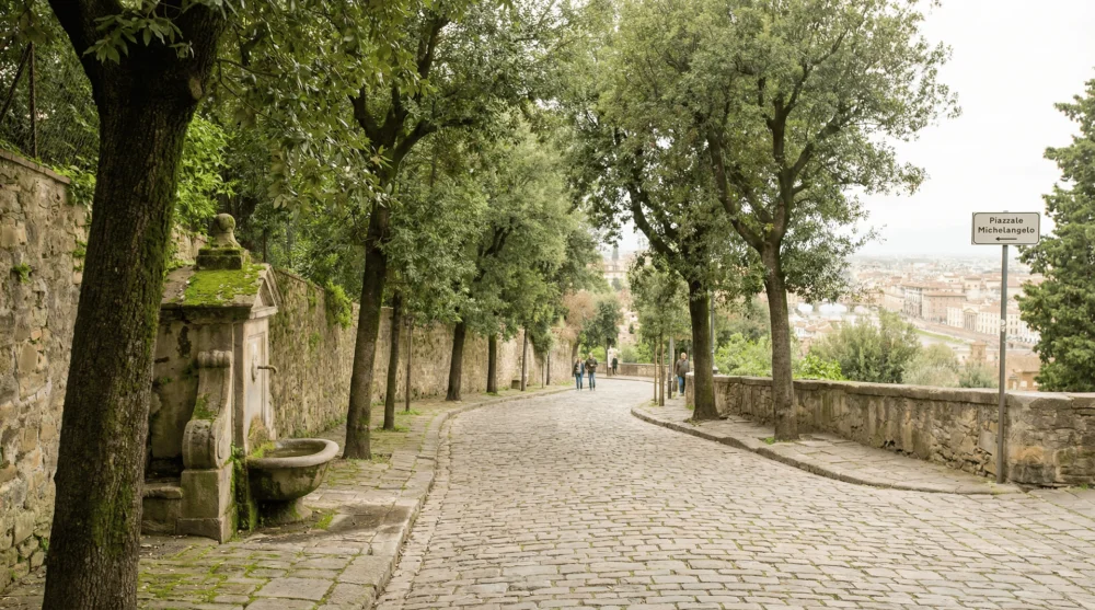The scenic walking path of Rampe del Poggi leading up to Piazzale Michelangelo