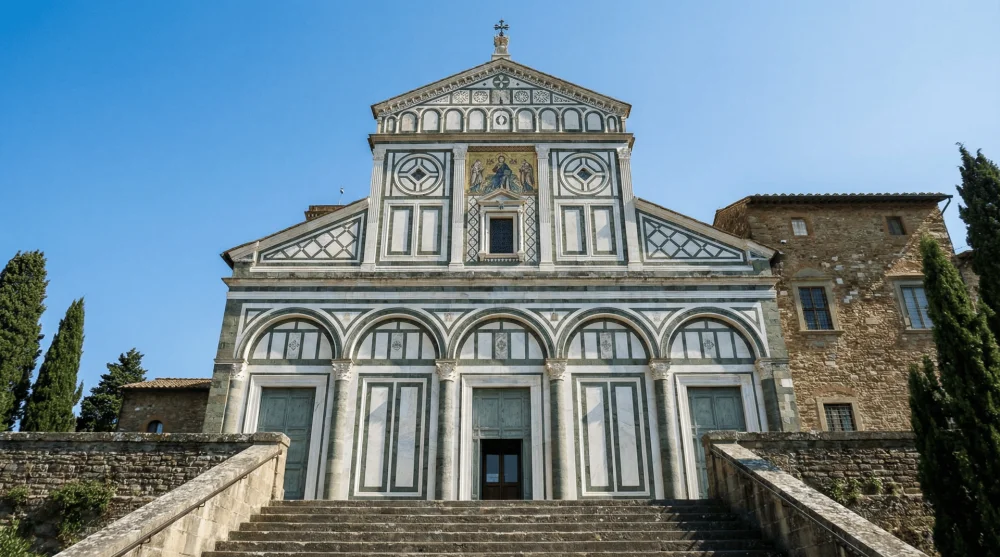 The geometric marble facade of San Miniato al Monte Basilica