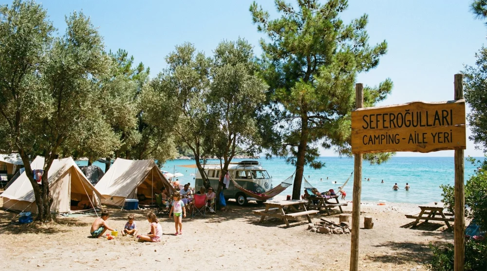 Ağva Seferoğulları Camping ağaç gölgesinde plaj ve kamp alanı