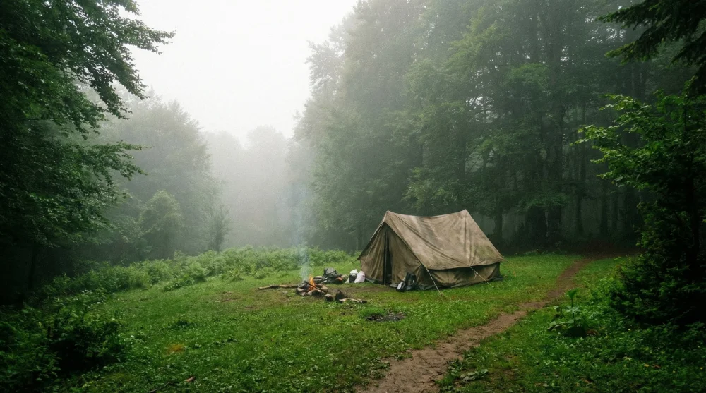Sinekli Yaylası ormanlık alanda kurulu tek başına kamp &ccedil;adırı