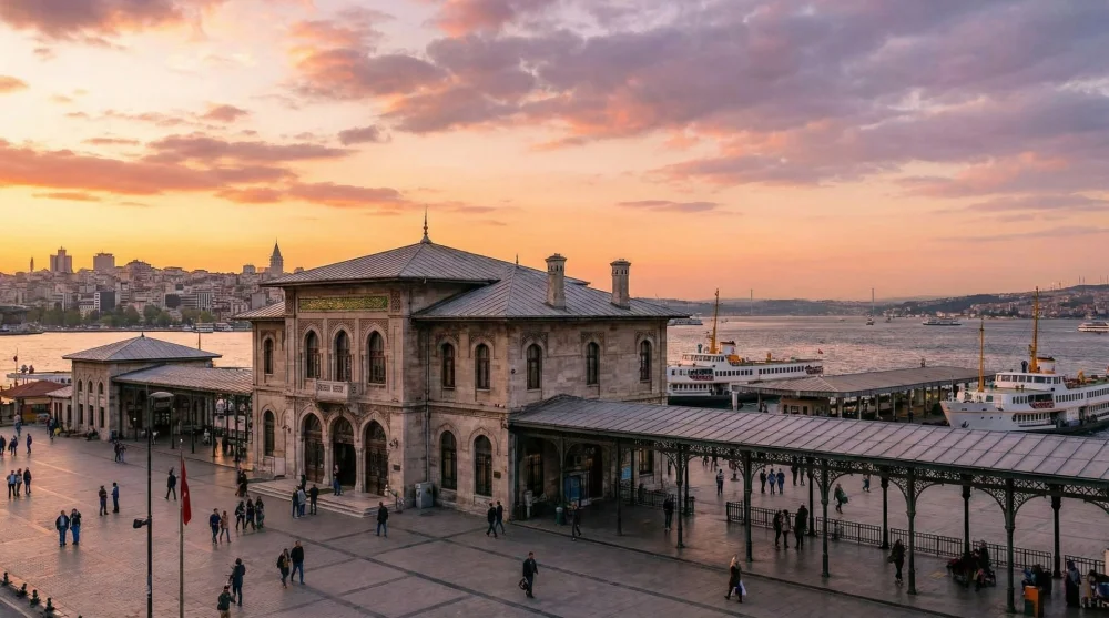 Tarihi mimariye sahip Kadık&ouml;y vapur iskelesi binası dış cephesi