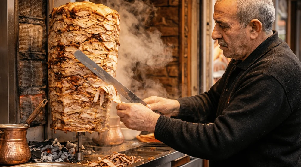 Ümraniye Çarşı girişindeki meşhur et dönerciler ve taze kesilen döner