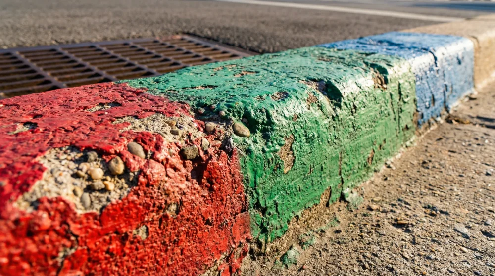 Amerika'da park kurallarını belirleyen kırmızı yeşil ve mavi boyalı kaldırım kenarları