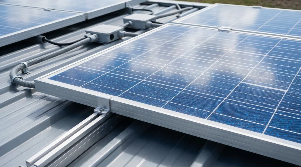 Karavan &ccedil;atısına monte edilmiş modern g&uuml;neş paneli ve enerji sistemi detayı