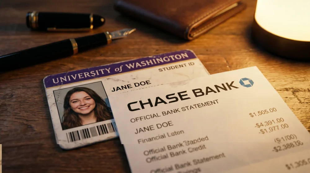 Öğrenci kimlik kartı ve yanında duran banka hesap hareketleri dökümü