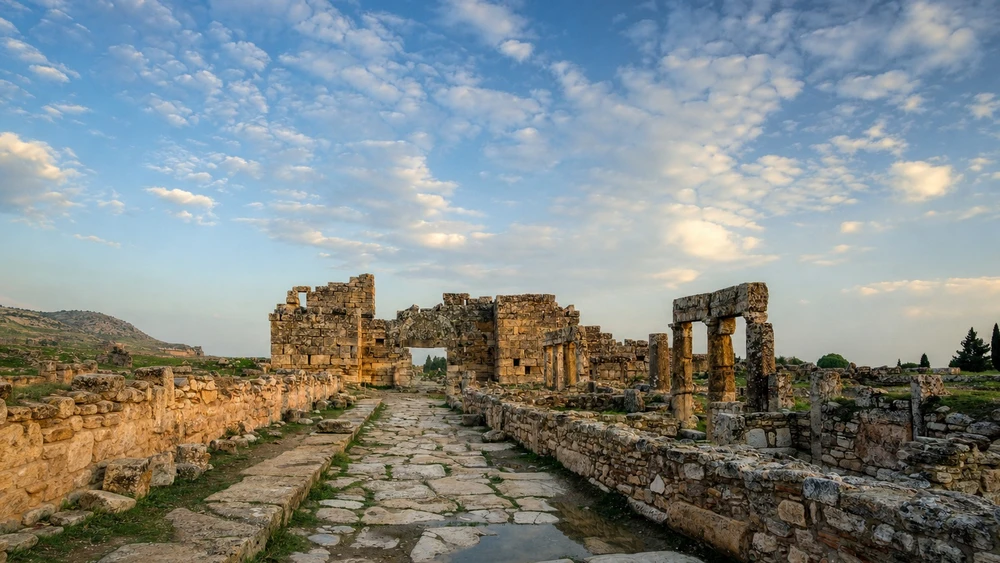 Hierapolis antik kentinde Bizans Kapısı ve taş döşeli antik sokak