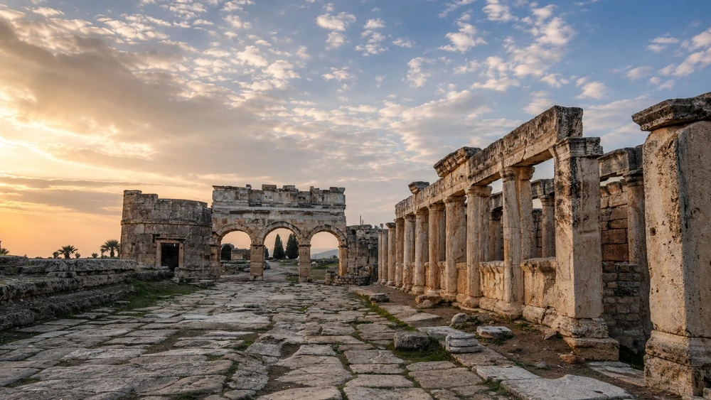 Hierapolis'te Frontinus Kapısı'ndan başlayan sütunlu antik cadde