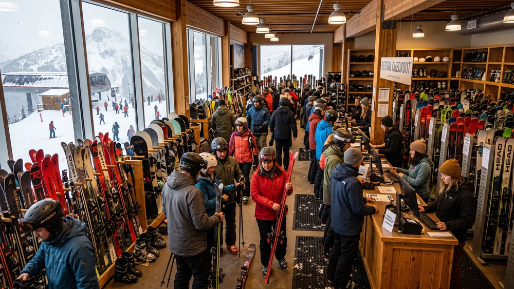 Uludağ zirvesinde kayak ve snowboard kiralama dükkanı